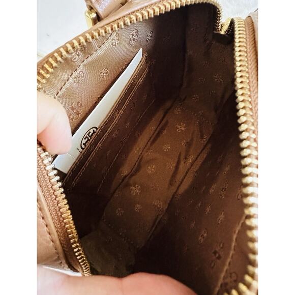 NWT Tory burch Mini Landon Boxy Satchel Crossbody Handbag Brown Leather Bark - Picture 9 of 10